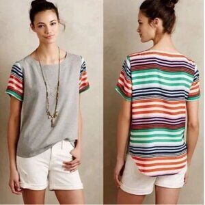 Anthropologie Porridge Striped Mixed Media Top Gray Green Blue Red Boho